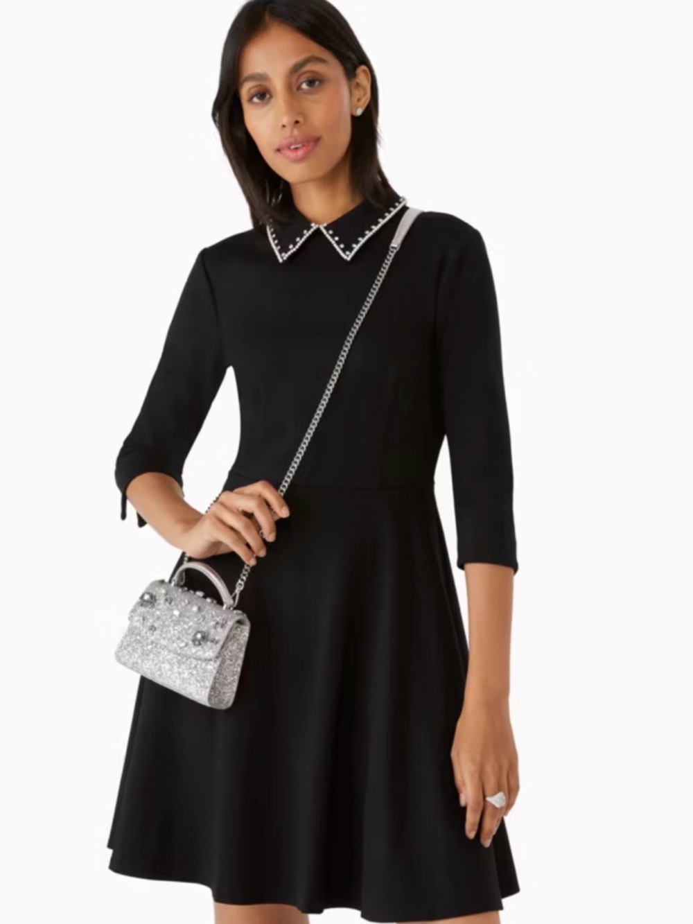 Kate Spade Pearl Rhinestone Embellished Collar Ponte Dress XS Chic - Picture 3 of 11